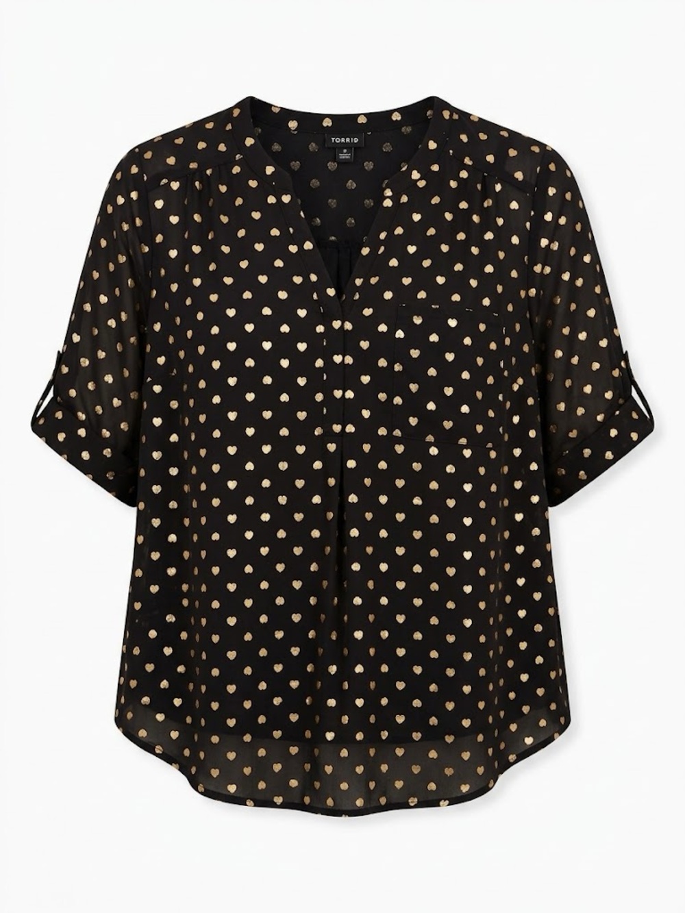 Torrid Black & Gold Metallic Foil Heart Chiffon Blouse